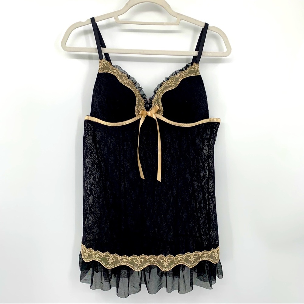 Linea Donatella Lace Babydoll Chemise Size L Black